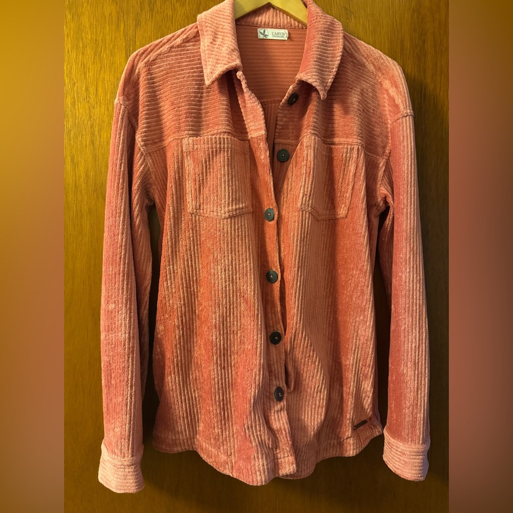 Corduroy Button-Up Shirt Jacket in Dusty Rose